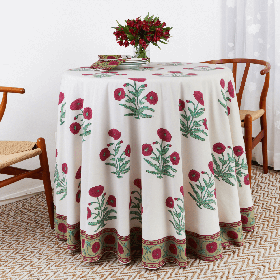 Poppy Round Tablecloth - Magenta